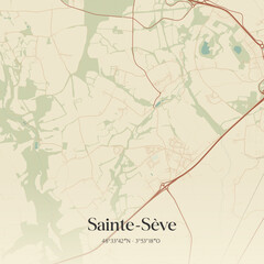 Obraz premium Vintage map of Sainte-Sève, France.