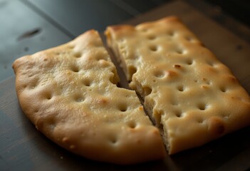  Close up of a cracker split into two pieces