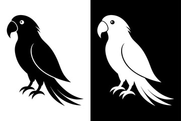 High-Quality Parrot Bird Silhouette Vector Icon Black And White Background.