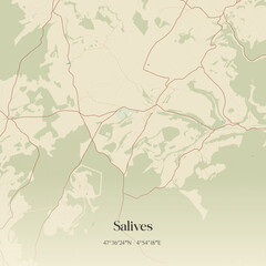 Fototapeta premium Vintage map of Salives, France.