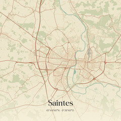 Fototapeta premium Vintage map of Saintes, France.