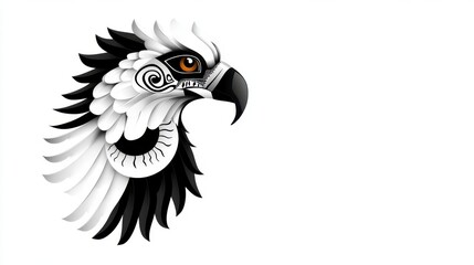 Fototapeta premium Vulture head silhouette, black and white tribal style animal illustration, vector graphic vulture.