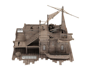 3d rendering shipwreck turned into hideout