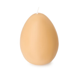 Egg-shaped candle isolated on white. Easter decor