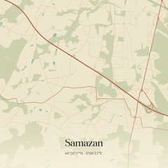Fototapeta premium Vintage map of Samazan, France.