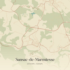 Fototapeta premium Vintage map of Sansac-de-Marmiesse, France.