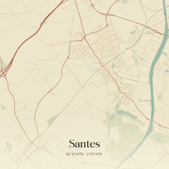 Fototapeta premium Vintage map of Santes, France.