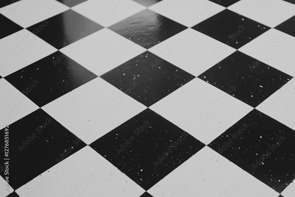 Poster black and white checkerboard floor: a close-up view of a classic black and white checkerboard floor 