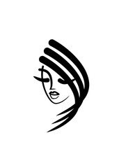 logo beautiful face with hairstyle, icon for beauty salon, concept hair care and makeup, young woman facial features, hand drawn simple minimalism
