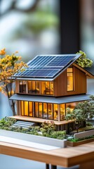 Fototapeta premium Detailed Model of a Modern Eco-Friendly House With Solar Panels in a Contemporary Display