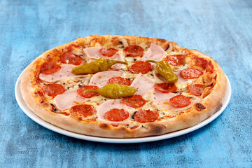 fresh pizza on the white plate