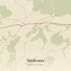 Fototapeta premium Vintage map of Saulvaux, France.
