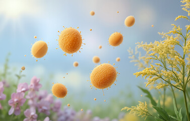 Botanical illustration of pollen and allergens in nature