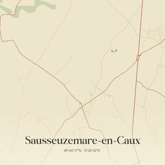 Fototapeta premium Vintage map of Sausseuzemare-en-Caux, France.