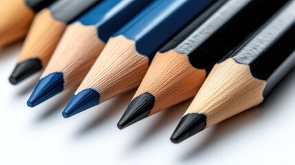 Fototapeta premium Vibrant colored pencils lined up on a white surface, creating a striking geometric design that symbolizes artistic inspiration
