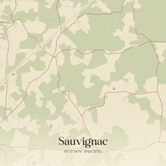 Fototapeta premium Vintage map of Sauvignac, France.