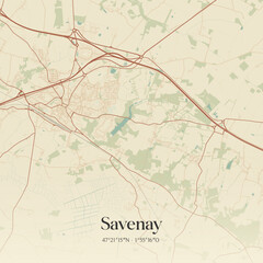 Obraz premium Vintage map of Savenay, France.