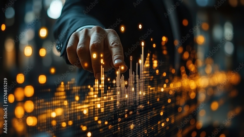 Aufkleber business professional interacting with digital data visualization in a modern office setting