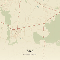 Fototapeta premium Vintage map of Saze, France.