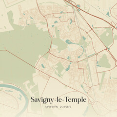 Fototapeta premium Vintage map of Savigny-le-Temple, France.