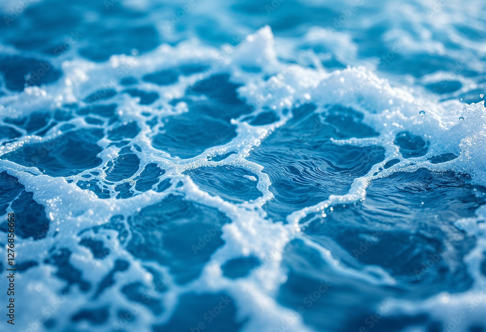Poster abstract ocean wave texture with turbulent blue and white fluid patterns creating a dynamic water-in