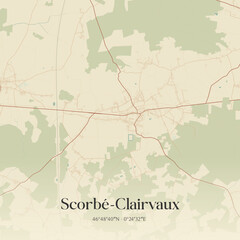 Obraz premium Vintage map of Scorbé-Clairvaux, France.