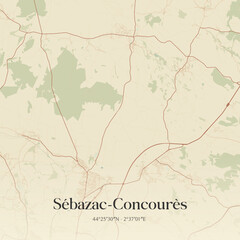 Fototapeta premium Vintage map of Sébazac-Concourès, France.