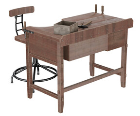 3d rendering work bench wooden 