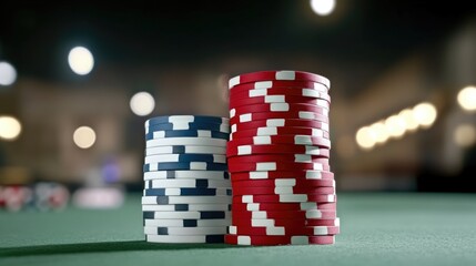 Stack of poker chips ready for a game