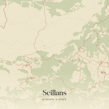 Vintage map of Seillans, France.