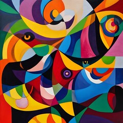Obraz premium Abstract colorful geometric art, vibrant shapes, dynamic composition, possible use as wall art