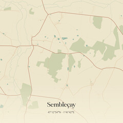 Fototapeta premium Vintage map of Sembleçay, France.