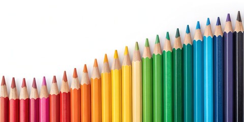 Rainbow Colored Pencil Composition Gradient Curve, White Background, Art Supplies colored pencils, rainbow