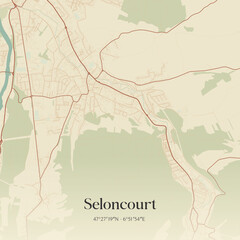 Obraz premium Vintage map of Seloncourt, France.