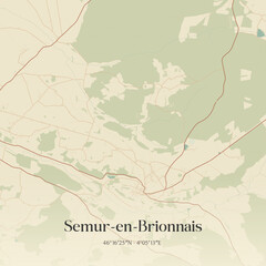 Fototapeta premium Vintage map of Semur-en-Brionnais, France.
