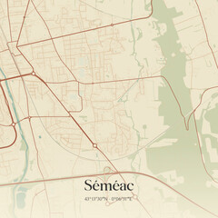Obraz premium Vintage map of Séméac, France.