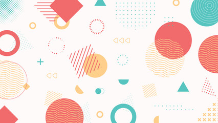 Vibrant abstract geometric pattern with colorful circles, lines, and shapes. Ideal for wallpapers, presentations, and modern designs. Perfect high-resolution digital background for creative projects.