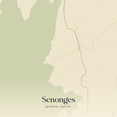 Fototapeta premium Vintage map of Senonges, France.