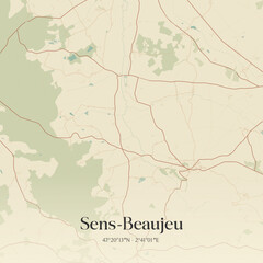 Obraz premium Vintage map of Sens-Beaujeu, France.