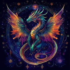 Cosmic dragon in space. Artwork for fantasy design