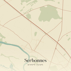 Vintage map of Serbonnes, France. © Rezona