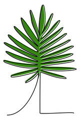 Hand drawn outline of palm leaf combined with colorful silhouette. Botanical art minimalist design element for posters, covers, wall art, card, wallpaper
