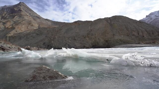 Frozen river in winters in India, ladakh.