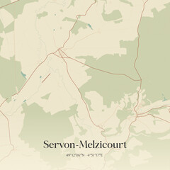 Fototapeta premium Vintage map of Servon-Melzicourt, France.