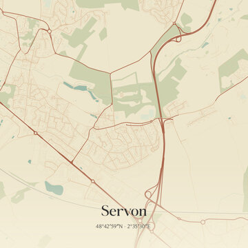 Vintage map of Servon, France.