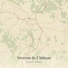Fototapeta premium Vintage map of Sévérac-le-Château, France.