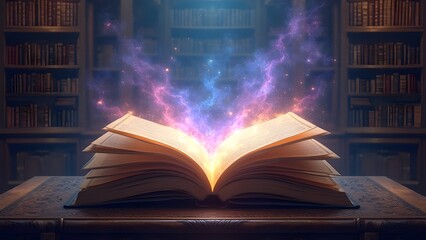 Floating Books with Magical Energy Aura
