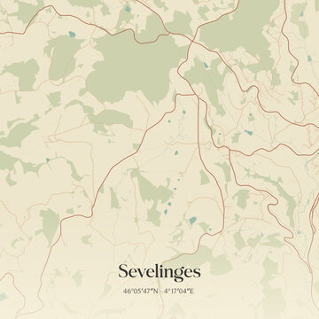 Vintage map of Sevelinges, France.