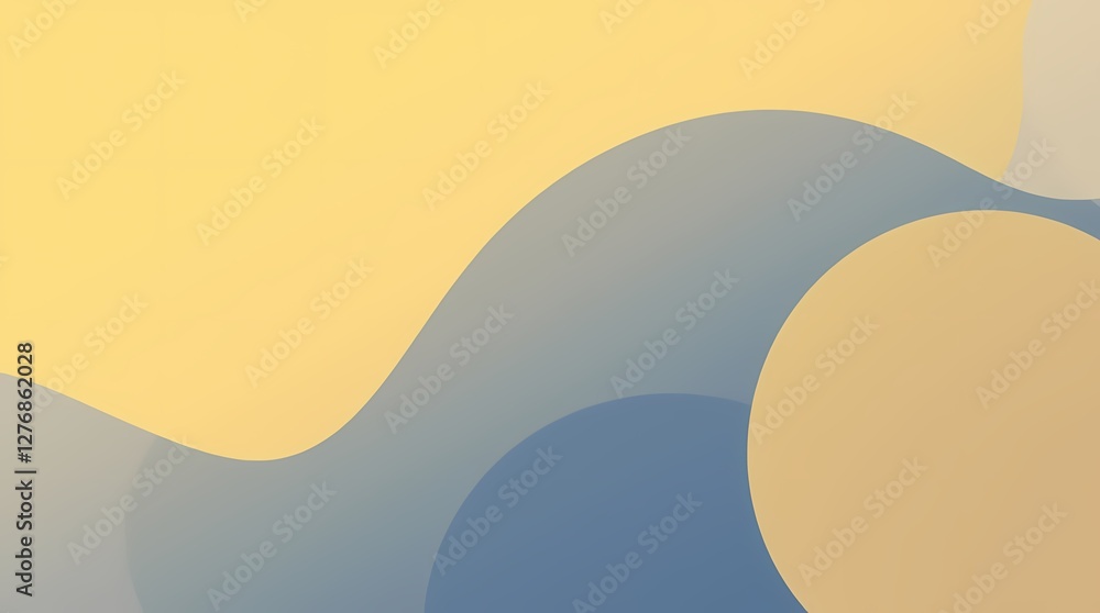 Poster abstract design featuring soft curves and circular shapes in a warm color palette on a muted backgro
