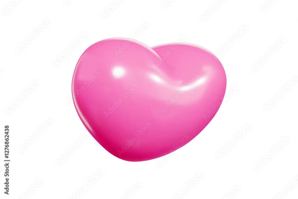Poster pink balloon heart of 3d vector design in flying position with glossy surface and realistic shading.